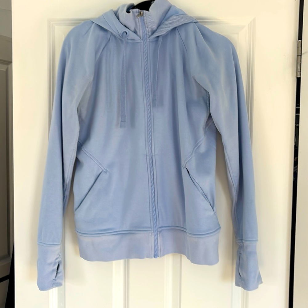 Athleta baby blue high collared zip up hooded sweatshirt